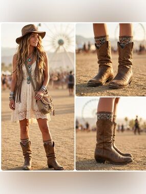 Smoky Mountain Women's Slouch Brown Leather Boots 8.5 Boho Festival Outfit Rodeo